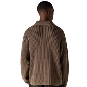 Pull polo côtelé pour homme, marron, manches longues, en maille texturée douce, délavé, décontracté, hiver, mélange de coton, OEM - Product Image 4