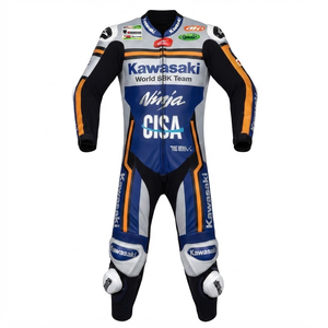 ชุดแข่งรถมอเตอร์ไซค์สำหรับผู้ชาย Rawasaki รุ่น Professional Track Racing Suit/Traje ตัดเย็บตามสั่ง ทำจากหนังวัว/หนังจิงโจ้ พร้อมระบบป้องกันระดับ 2 - Product Image 1