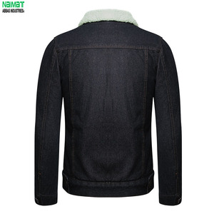เสื้อแจ็คเก็ตยีนส์ทรงทรัคเกอร์สีอินดิโกแบบซักแล้ว คอปกขนแกะ สำหรับฤดูหนาว สไตล์ตะวันตก ผ้าหนา - Product Image 4