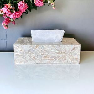 High End Quality Suitable for Table Decoration Mother of Pearl Tissue <b>Box</b> MOP MDF <b>Box</b> with Floral Shape for <b>Paper</b> <b>Storage</b> - Product Image 5