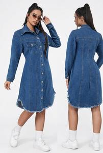 Luxe Enterprises Simple Cute Button Long Sleeve Vintage Midi Denim Dresses with Spandex and Cotton Blend Eco-Friendly - Product Image 6