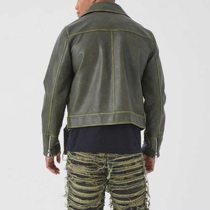 Men's Olive Green Cowhide Leather Moto Jacket Turn down Collar Zipper Closure Regular Fit Autumn Wear Genuine Soft Napa Leather - Product Image 6