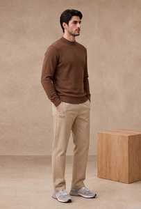 Suéter Casual de Punto para Hombre, Cuello Redondo, Manga Larga, Corte Regular, Color Marrón, para Otoño - Product Image 5