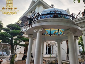 Custom Iron European Outdoor Hotel Furniture Stained Glass <b>Canopy</b> Decorative Pendant <b>Roof</b> Floral Pattern Entryway Balcony Cover - Product Image 4