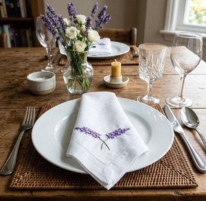 Custom Classic Cotton Embroidered Cloth Napkins Pretty Lavender Full Size Hemstitch Machine Washable Dinner Napkins Home Wedding - Product Image 3