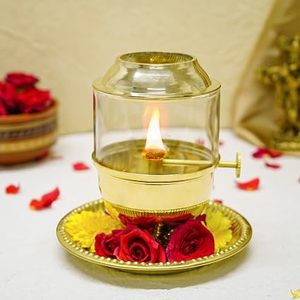 Lampe à huile en laiton avec abat-jour en verre résistant à la chaleur pour les activités religieuses, décoration de mariage - Product Image 1
