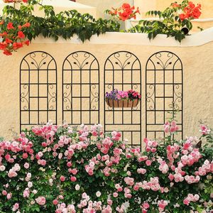 4 Pack Rustproof Metal Garden Trellis 86.7\" X 19.7\" Black Outdoor <b>Flower</b> <b>Support</b> for Climbing Plants - Product Image 1
