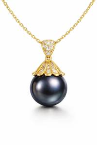 Tahiti Black Pearl <b>Necklace</b> 925 Sterling Silver 14K Gold Plated Pendant Gray Pearl Bridesmaid Jewelry Gift - Product Image 3