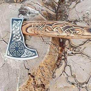<b>Viking</b> <b>Axe</b> Industrial Handmade Scandinavian Inspired Carbon Steel Blade Wooden Handle Perfect for Outdoor Enthusiasts Collectors - Product Image 5