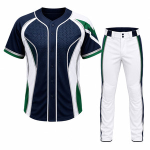 Ensemble uniforme de baseball pour hommes, bleu, blanc, vert, impression par sublimation, jersey et pantalon en polyester respirant pour adultes - Product Image 1