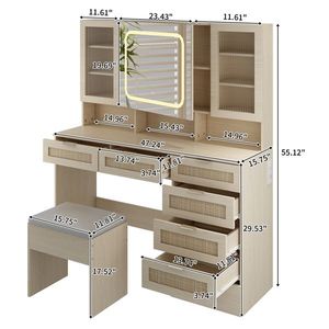 Set Tavolo da Trucco Grande con Luci LED e Stazione di Ricarica, Scrivania per Makeup con Porte in Vetro e Cassetti per Uso da Toeletta - Product Image 1