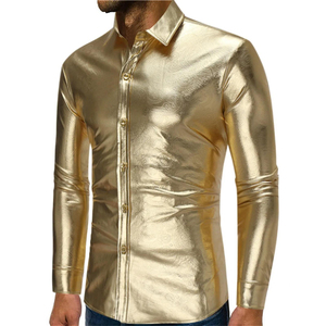Men's Black PU Leather Long Sleeve Dress <b>Shirt</b> Solid Color Turn-down Collar Formal Style Autumn Wear - Product Image 6