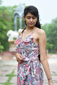 Robe imprimée à la main, tuniques indiennes, longue robe en coton indien, col en V, sans manches, robe imprimée en coton indien pour femmes - Product Image 3