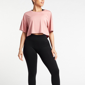 Camiseta deportiva de algodón al por mayor para mujer, top corto transpirable de manga corta para entrenamiento con OEM - Product Image 2