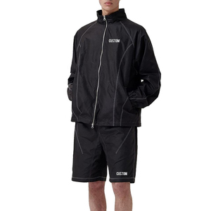 Men Lightweight Nylon <b>Jacket</b> Short Set Minimal <b>Techwear</b> Full Zip Track Top Relaxed Fit Streetwear Two Piece Casual Summer Outfit - Product Image 3