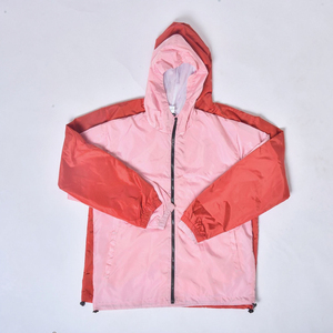 <b>Pink</b> Red Color Blocked Hooded Windbreaker <b>Jacket</b> Breathable Water Resistant Polyester Outdoor Casual Wear Zipper Front Pocket - Product Image 1