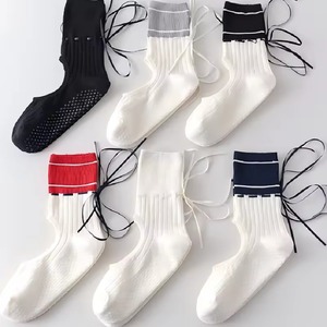 Customizable Logo Women Non <b>Slip</b> Open Socks Back Drawstring Ribbon Ballet Dance Socks Seamless Sweat Wicking Floor Pilates Socks - Product Image 3
