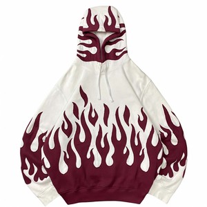 Sudadera con capucha extragrande personalizada con estampado de llamas para hombre, estilo urbano, con estampado en contraste, corte holgado, de tejido grueso, para ropa urbana. - Product Image 1