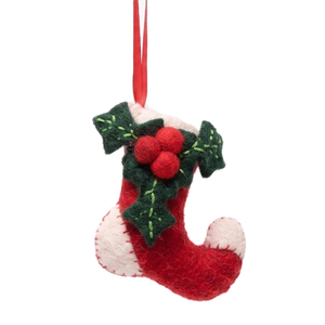 Ornement de Noël en feutre fait main avec houx et baies, rouge et blanc, style classique, décoration intérieure |   Fournisseur OEM en gros - Product Image 1
