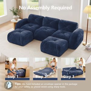 Divano a U Senza Struttura con Design Trapuntato, Spugna ad Alta Densità 32D, Base Antiscivolo, Senza Montaggio, Combinazione Libera per Soggiorno - Product Image 4