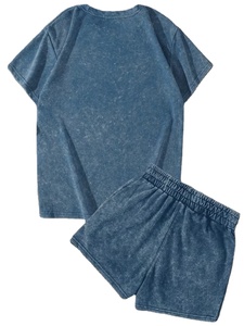 Solid Color Vintage Washed 100% Cotton Breathable T-Shirt Short Sleeve Knee Shorts Set Women's Distressed Two-Piece Casual Daily - Product Image 3