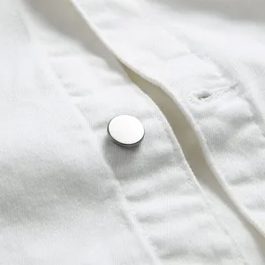 Men's <b>White</b> Denim Jacket Slim Fit Button Front Casual Spring Wear 100% Cotton Solid Color Workwear <b>Coat</b> - Product Image 4