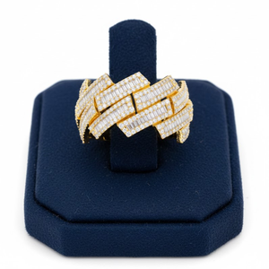 Mens Hip Hop Iced Out Zigzag Baguette Diamond <b>Ring</b> Lab Grown Pave 925 Sterling <b>Silver</b> 14K Gold Plated Luxury <b>Statement</b> Band - Product Image 3