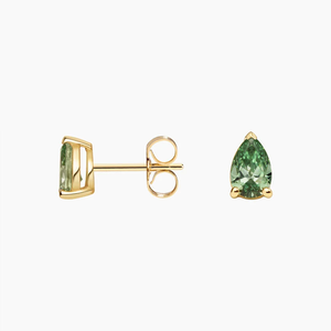 Boucles d'oreilles en tourmaline verte taille poire, or jaune, minimalistes, pour femme, à porter au quotidien - Product Image 1