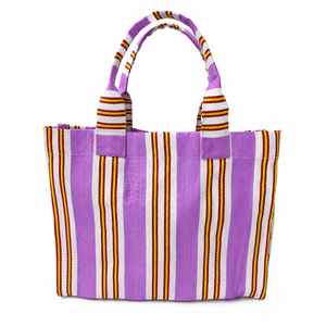 Bolso Tote de Nylon Reciclado Ellora con Diseño a Rayas, Bolso de Compras Reutilizable con Cierre de Hebilla y Asas para Llevar en la Mano o al Hombro - Product Image 1