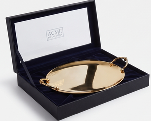 Plateau de service doré à finition miroir de qualité supérieure avec poignées, finition métallique polie pour la présentation des aliments, design élégant pour mariage - Product Image 5