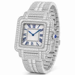 Luxury Women's <b>Diamond</b> <b>Watch</b> Rectangle Stainless Steel Case Analog Quartz Band Blue Roman Numerals - Product Image 4