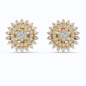 ต่างหูทองคำ 10KT สีเหลือง รูปทรงดอกไม้ประดับเพชรแบบ Sunburst ได้รับการรับรองจาก IGI ดีไซน์แบบกลุ่มเพชรเพาะเลี้ยง เครื่องประดับชั้นดีสำหรับงานแต่งงานและงานปาร์ตี้ - Product Image 2