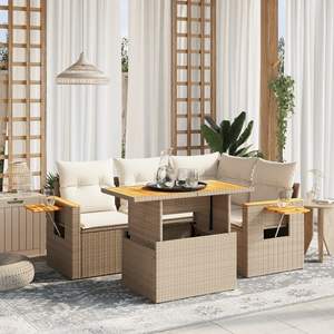 Set Divano da Giardino in Rattan PE Beige con Braccioli Regolabili di Media Grandezza - Product Image 1