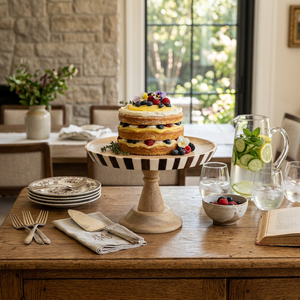 Support à gâteau en bois fait main, personnalisé, en gros, avec bordure en résine rayée noir et blanc, présentoir à desserts en bois massif naturel - Product Image 3