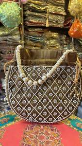 Beautiful Ethnic Embroidery Drawstring Coin Purse <b>Mustard</b> Fabric Clutch Potli Bags <b>Handbag</b> for Wedding & Party Gifts Bulk Order - Product Image 4