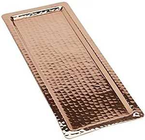 <b>Copper</b> Rectangular Decorative Tray Handle Hammered Metal Handicraft Modern Design for Wedding Ramadan Dining <b>Table</b> Single Piece - Product Image 4
