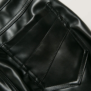 Pantalon moto en cuir PU noir pour homme, taille haute, coupe droite, avec poches zippées, style motard hiver - Product Image 5