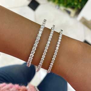 Lab Grown Diamond Bangle <b>Bracelets</b> 2-5Ctw Prong Set 10K 14K 18K Solid Gold Round Minimalist Stacking Double Security Hinged <b>Cuff</b> - Product Image 2