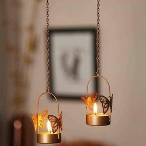 Golden Hanging Butterfly Tea <b>Light</b> Holders Elegant Metal <b>Lantern</b> With Chain For Garden Wedding & <b>Indoor</b> Decorative Lighting - Product Image 3
