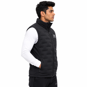 Gilet matelassé noir léger sans manches pour homme, col montant, fermeture éclair sur le devant, broderie, pour sports de plein air - Product Image 4