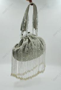 Wholesale Luxury Handmade <b>Silver</b> Beaded Fringe Evening <b>Bag</b> Pearl Tassel Bridal Handbag Wedding Party Purse OEM ODM - Product Image 5