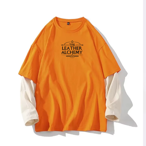 เสื้อยืดแขนยาวโอเวอร์ไซส์ผ้าฝ้ายสไตล์สตรีทแวร์ลายฟอกสี  แฟชั่นสำหรับผู้ชาย แขนเสื้อแบบเต็มสองชั้น - Product Image 1