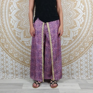 Pantalon Korba en coton indien 100% - Pantalon ample à jupe - Imprimé paisley blanc et noir - Taille élastique - Taille haute - Casual - Hiver - Product Image 2