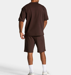 Custom OEM Men’s Espresso Brown Contrast Line Elite Co-Ord <b>Set</b>- Minimalist Athleisure Premium Breathable 2 Piece Summer Outfit - Product Image 2