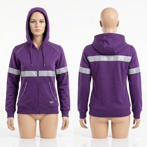 Sudadera con Capucha para Hombre y Mujer, 320 GSM, Algodón y Poliéster, Forro Polar, Panel Reflectante Morado en el Pecho y las Mangas, Logotipo Personalizado con Bordado e Impresión - Product Image 1