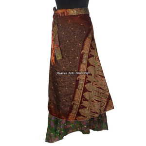 Nuevo Vestido de Seda Vintage, Falda Larga Envolvente Tipo Sarong, Cintura 50'', Largo 38'', Hecho a Mano, Reversible - Product Image 2