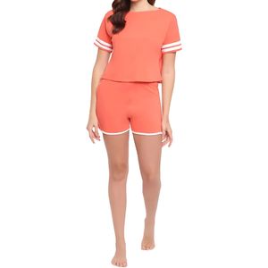 ชุดเซ็ตขาสั้นลำลองสำหรับผู้หญิงไซส์ใหญ่ ผ้าสแปนเด็กซ์/โพลีเอสเตอร์ พิมพ์ลายโลโก้ตามสั่ง ลายเรียบ ระบายอากาศ แห้งเร็ว - Product Image 3