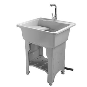 Gray Freestanding Plastic Utility Sink Commercial Laundry Equipment Drop-in Deep Sink Kit with Inlet Pipe and Drain P - Product Image 4