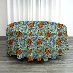 Nuevo mantel redondo de tela lavable de primera calidad, 100 % algodón, elegante, moderno y con estampado de bloques, ideal para bodas y banquetes. - Product Image 3