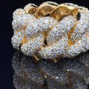 IGI Certified Iced Cuban Link Lab Diamond <b>Ring</b> Gold Plated <b>Silver</b> Hip Hop Streetwear Unisex <b>Stacking</b> Band Jewelry - Product Image 2